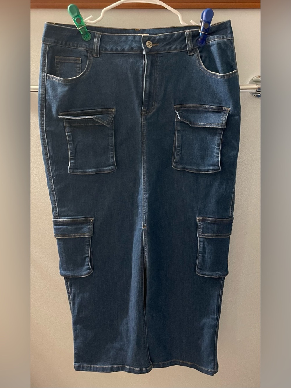 Dark Blue Denim Cargo Pencil Skirt
